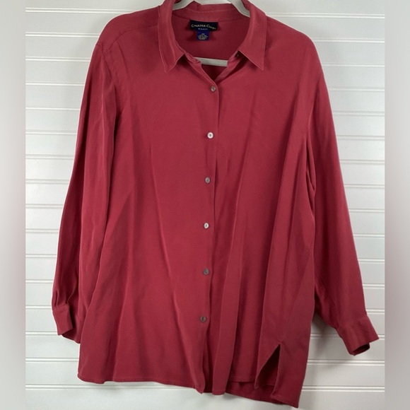 Charter Club 100%Silk Long Sleeve Armpit Burgundy Button Down Shirt Size 2X - Picture 1 of 7